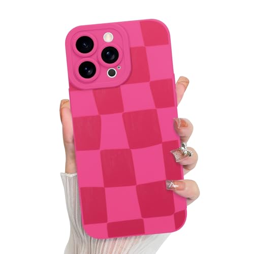 KANGHAR Kompatibel mit iPhone 13 Pro Hülle, Silikon, kariert, niedliches Muster, Kameraschutz, weiche, schlanke Handyhülle für Mädchen und Frauen, Hot Pink von KANGHAR