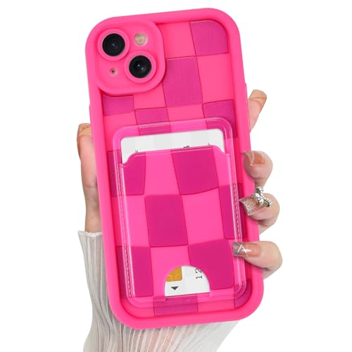 KANGHAR Kompatibel mit iPhone 14 Hülle, Brieftasche, Silikon, kariert, niedliches Muster, Kartenhalter, Kameraschutz, weich, schlank, stoßfest, Kantenabdeckung für Mädchen und Frauen, Hot Pink KANGHAR Kompatibel mit iPhone 14 Hülle, Brieftasche, Silikon, kariert, niedliches Muster, Kartenhalter, Kameraschutz, weich, schlank, stoßfest, Kantenabdeckung für Mädchen und Frauen, Hot Pink von KANGHAR