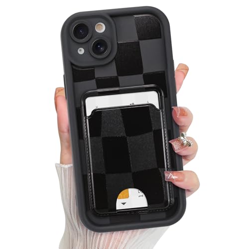 KANGHAR Kompatibel mit iPhone 15 Hülle, Brieftasche, Silikon, kariert, niedliches Muster, Kartenhalter, Kameraschutz, weich, schlank, stoßfest, Kantenabdeckung für Mädchen und Frauen, Schwarz KANGHAR Kompatibel mit iPhone 15 Hülle, Brieftasche, Silikon, kariert, niedliches Muster, Kartenhalter, Kameraschutz, weich, schlank, stoßfest, Kantenabdeckung für Mädchen und Frauen, Schwarz von KANGHAR