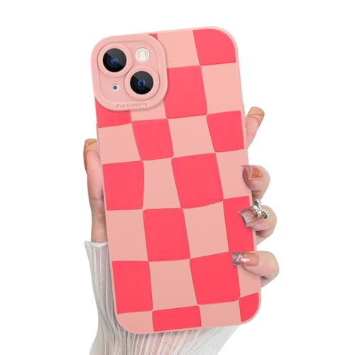 KANGHAR Kompatibel mit iPhone 15 Hülle, Silikon Kariert Niedliches Muster, Kameraschutz Weiche Schlanke Handyhülle für Mädchen Frauen - Rosa von KANGHAR