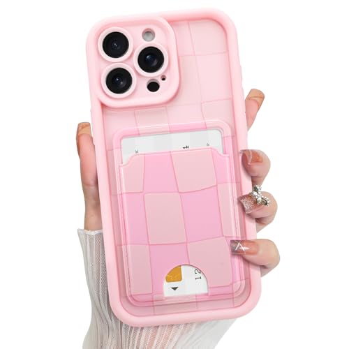 KANGHAR Kompatibel mit iPhone 15 Pro Max Hülle, Wallet Silikon Kariert Niedliches Muster, Kartenhalter, Kameraschutz, Weiche, schlanke, stoßfeste Kantenabdeckung für Mädchen und Frauen, Rosa von KANGHAR