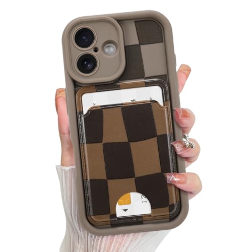 KANGHAR Kompatibel mit iPhone 16 Plus Hülle, Brieftasche, Silikon, kariert, niedliches Muster, Kartenhalter, Kameraschutz, weich, schlank, stoßfest, Kantenabdeckung für Mädchen und Frauen, Braun KANGHAR Kompatibel mit iPhone 16 Plus Hülle, Brieftasche, Silikon, kariert, niedliches Muster, Kartenhalter, Kameraschutz, weich, schlank, stoßfest, Kantenabdeckung für Mädchen und Frauen, Braun von KANGHAR