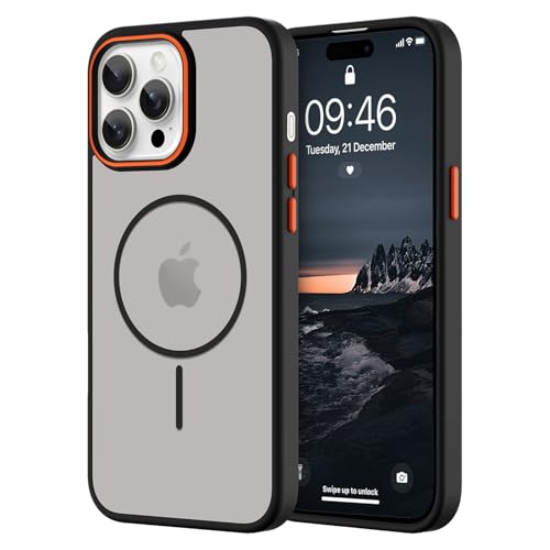 KANGHAR Magnetische Schutzhülle für iPhone 13 Pro Max, Klar [Kompatibel mit Magsafe Charging] Schlanke, durchscheinende, matte mattierte stoßfeste Schutzhülle für Damen und Herren, Schwarz von KANGHAR