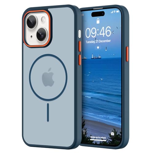 KANGHAR Magnetische Schutzhülle für iPhone 15, transparent, kompatibel mit Magsafe Laden, schlank, durchscheinend, matt, stoßfest, für Damen und Herren, Blau KANGHAR Magnetische Schutzhülle für iPhone 15, transparent, kompatibel mit Magsafe Laden, schlank, durchscheinend, matt, stoßfest, für Damen und Herren, Blau von KANGHAR