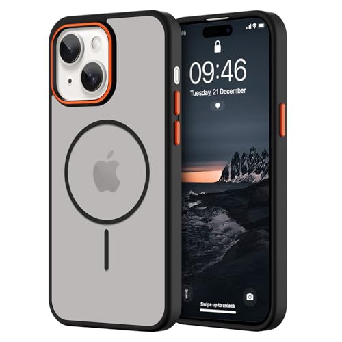 KANGHAR Magnetische Schutzhülle für iPhone 15, transparent, kompatibel mit Magsafe Laden, schlank, durchscheinend, matt, stoßfest, für Damen und Herren, Schwarz KANGHAR Magnetische Schutzhülle für iPhone 15, transparent, kompatibel mit Magsafe Laden, schlank, durchscheinend, matt, stoßfest, für Damen und Herren, Schwarz von KANGHAR