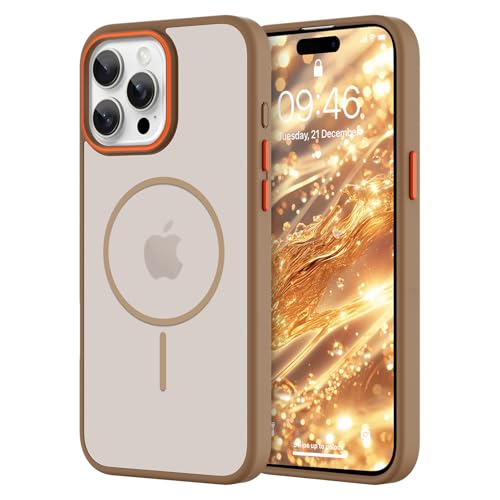 KANGHAR Magnetische Schutzhülle für iPhone 15 Pro Max, Klar [Kompatibel mit Magsafe Charging] Schlanke, durchscheinende, matte mattierte stoßfeste Schutzhülle für Damen und Herren, Braun von KANGHAR