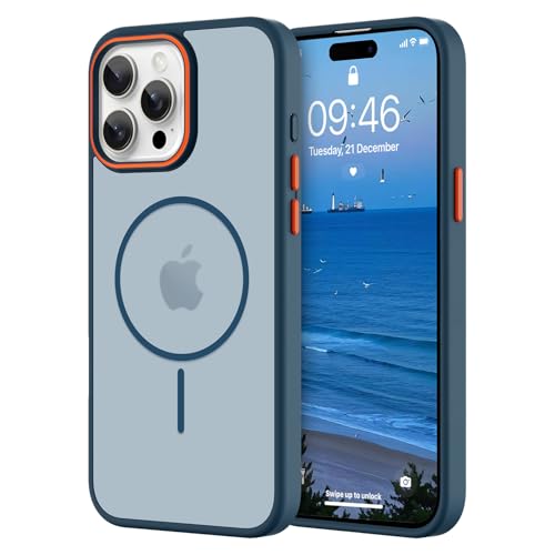 KANGHAR Magnetische Schutzhülle für iPhone 15 Pro Max, transparent [Kompatibel mit Magsafe Charging] Schlanke, durchscheinende, matte mattierte stoßfeste Schutzhülle für Damen und Herren, Blau von KANGHAR
