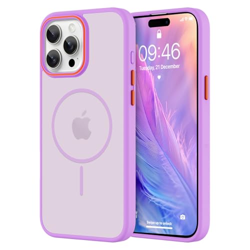 KANGHAR Magnetische Schutzhülle für iPhone 15 Pro Max, transparent [Kompatibel mit Magsafe Charging] Schlanke, durchscheinende, matte mattierte stoßfeste Schutzhülle für Damen und Herren, Lila von KANGHAR