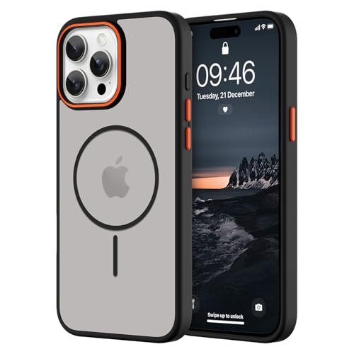 KANGHAR Magnetische Schutzhülle für iPhone 15 Pro Max, transparent [Kompatibel mit Magsafe Charging] Schlanke, durchscheinende, matte mattierte stoßfeste Schutzhülle für Damen und Herren, Schwarz von KANGHAR