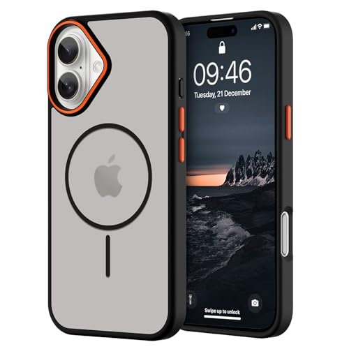 KANGHAR Magnetische Schutzhülle für iPhone 16, transparent, kompatibel mit Magsafe Laden, schlank, durchscheinend, matt, stoßfest, für Damen und Herren, Schwarz KANGHAR Magnetische Schutzhülle für iPhone 16, transparent, kompatibel mit Magsafe Laden, schlank, durchscheinend, matt, stoßfest, für Damen und Herren, Schwarz von KANGHAR