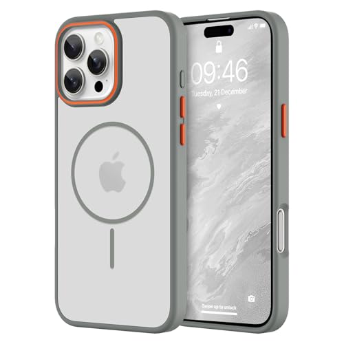 KANGHAR Magnetische Schutzhülle für iPhone 16 Pro Max, transparent, kompatibel mit Magsafe-Ladegerät, schlank, durchscheinend, matt, stoßfest, für Damen und Herren, Grau KANGHAR Magnetische Schutzhülle für iPhone 16 Pro Max, transparent, kompatibel mit Magsafe-Ladegerät, schlank, durchscheinend, matt, stoßfest, für Damen und Herren, Grau von KANGHAR
