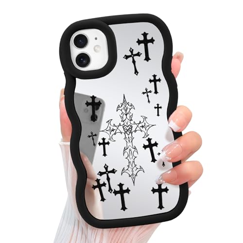 KANGHAR Mirror Cross Handyhülle für iPhone 11, niedliches ästhetisches christliches Jesus-Design für Frauen und Mädchen, lockiger Wellenrahmen, weiches TPU, stoßfest, glänzend, Schwarz KANGHAR Mirror Cross Handyhülle für iPhone 11, niedliches ästhetisches christliches Jesus-Design für Frauen und Mädchen, lockiger Wellenrahmen, weiches TPU, stoßfest, glänzend, Schwarz von KANGHAR