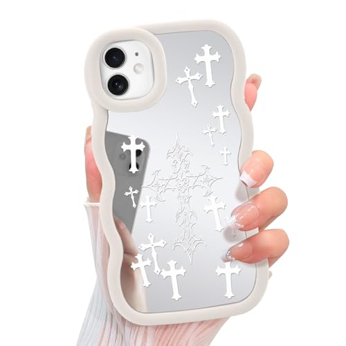 KANGHAR Mirror Cross Handyhülle für iPhone 11, niedliches ästhetisches christliches Jesus-Design für Frauen und Mädchen, lockiger Wellenrahmen, weiches TPU, stoßfest, glänzend, Weiß KANGHAR Mirror Cross Handyhülle für iPhone 11, niedliches ästhetisches christliches Jesus-Design für Frauen und Mädchen, lockiger Wellenrahmen, weiches TPU, stoßfest, glänzend, Weiß von KANGHAR
