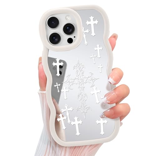 KANGHAR Mirror Cross Handyhülle für iPhone 14 Pro Max, niedliches ästhetisches christliches Jesus-Design für Frauen und Mädchen, lockiger Wellenrahmen, weiches TPU, stoßfest, glänzend, Weiß KANGHAR Mirror Cross Handyhülle für iPhone 14 Pro Max, niedliches ästhetisches christliches Jesus-Design für Frauen und Mädchen, lockiger Wellenrahmen, weiches TPU, stoßfest, glänzend, Weiß von KANGHAR