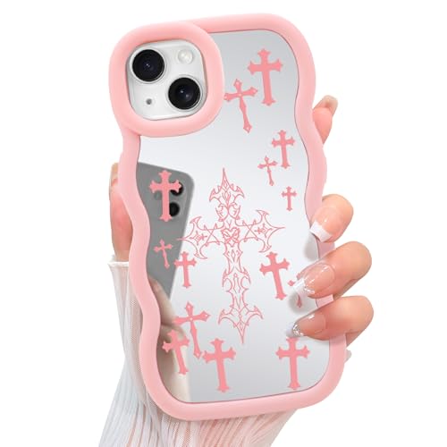 KANGHAR Mirror Cross Handyhülle für iPhone 15, niedliches ästhetisches christliches Jesus-Design für Frauen und Mädchen, lockiger Wellenrahmen, weiches TPU, stoßfest, glänzend, Rosa KANGHAR Mirror Cross Handyhülle für iPhone 15, niedliches ästhetisches christliches Jesus-Design für Frauen und Mädchen, lockiger Wellenrahmen, weiches TPU, stoßfest, glänzend, Rosa von KANGHAR