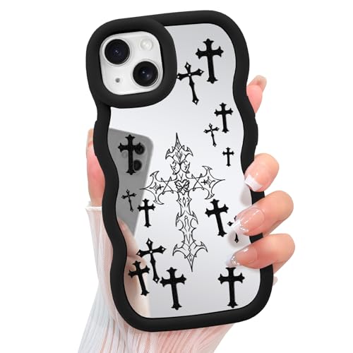 KANGHAR Mirror Cross Handyhülle für iPhone 15, niedliches ästhetisches christliches Jesus-Design für Frauen und Mädchen, lockiger Wellenrahmen, weiches TPU, stoßfest, glänzend, Schwarz KANGHAR Mirror Cross Handyhülle für iPhone 15, niedliches ästhetisches christliches Jesus-Design für Frauen und Mädchen, lockiger Wellenrahmen, weiches TPU, stoßfest, glänzend, Schwarz von KANGHAR