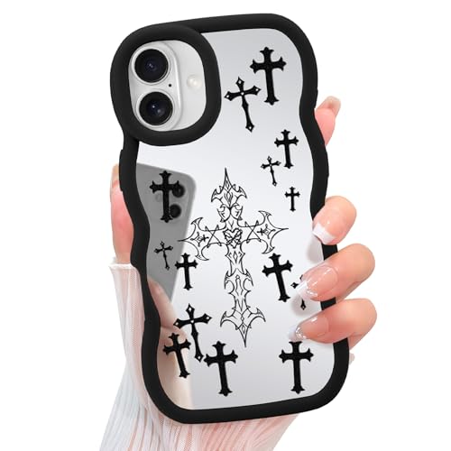 KANGHAR Mirror Cross Handyhülle für iPhone 16, niedliches ästhetisches christliches Jesus-Design für Frauen und Mädchen, lockiger Wellenrahmen, weiches TPU, stoßfest, glänzend, Schwarz KANGHAR Mirror Cross Handyhülle für iPhone 16, niedliches ästhetisches christliches Jesus-Design für Frauen und Mädchen, lockiger Wellenrahmen, weiches TPU, stoßfest, glänzend, Schwarz von KANGHAR