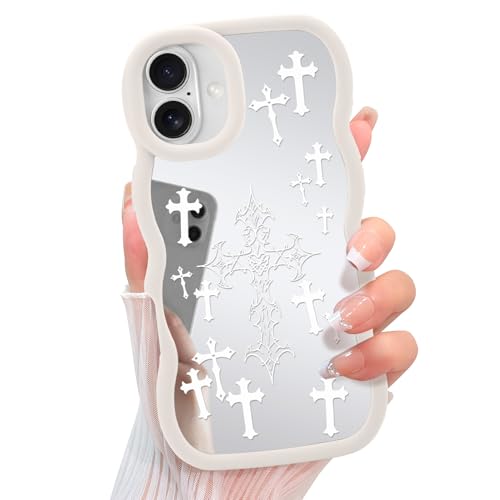KANGHAR Mirror Cross Handyhülle für iPhone 16 Plus, niedliches ästhetisches christliches Jesus-Design für Frauen und Mädchen, lockiger Wellenrahmen, weiches TPU, stoßfest, glänzend, Weiß KANGHAR Mirror Cross Handyhülle für iPhone 16 Plus, niedliches ästhetisches christliches Jesus-Design für Frauen und Mädchen, lockiger Wellenrahmen, weiches TPU, stoßfest, glänzend, Weiß von KANGHAR