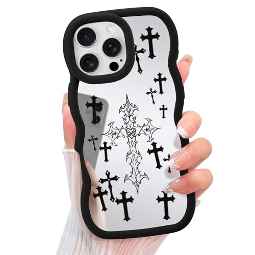KANGHAR Mirror Cross Handyhülle für iPhone 16 Pro, süßes ästhetisches christliches Jesus-Design für Frauen und Mädchen, lockiger Wellenrahmen, weiches TPU, stoßfest, glänzende Abdeckung, Schwarz KANGHAR Mirror Cross Handyhülle für iPhone 16 Pro, süßes ästhetisches christliches Jesus-Design für Frauen und Mädchen, lockiger Wellenrahmen, weiches TPU, stoßfest, glänzende Abdeckung, Schwarz von KANGHAR
