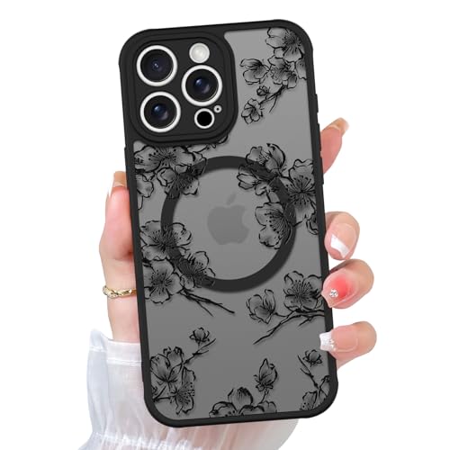KANGHAR Niedliche Blumenhülle für iPhone 15 Pro, für Frauen und Mädchen, kompatibel mit MagSafe, ästhetische schwarze Tinte, Blumen, Blütenmuster, dünn, weich, Silikon, magnetische Schutzhülle KANGHAR Niedliche Blumenhülle für iPhone 15 Pro, für Frauen und Mädchen, kompatibel mit MagSafe, ästhetische schwarze Tinte, Blumen, Blütenmuster, dünn, weich, Silikon, magnetische Schutzhülle von KANGHAR