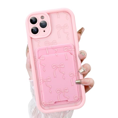 KANGHAR Schutzhülle für iPhone 11 Pro Max mit Kartenschlitz, niedliches Schleifen-Design mit Kartenhalter für Damen und Mädchen, schlank, stoßfest, Brieftaschenabdeckung, Rosa KANGHAR Schutzhülle für iPhone 11 Pro Max mit Kartenschlitz, niedliches Schleifen-Design mit Kartenhalter für Damen und Mädchen, schlank, stoßfest, Brieftaschenabdeckung, Rosa von KANGHAR