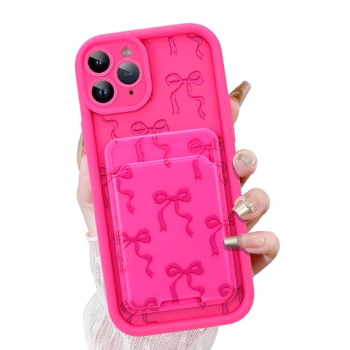 KANGHAR Schutzhülle für iPhone 11 Pro Max mit Kartenschlitz, niedliches Schleifen-Design mit Kartenhalter für Damen und Mädchen, schlanke, stoßfeste Brieftaschen-Abdeckung, Hot Pink KANGHAR Schutzhülle für iPhone 11 Pro Max mit Kartenschlitz, niedliches Schleifen-Design mit Kartenhalter für Damen und Mädchen, schlanke, stoßfeste Brieftaschen-Abdeckung, Hot Pink von KANGHAR