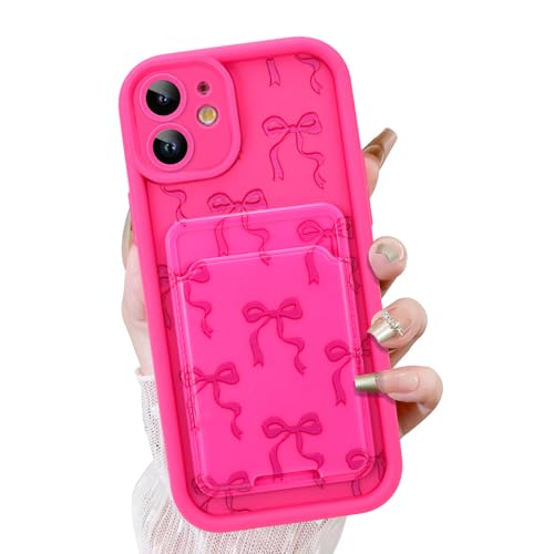 KANGHAR Schutzhülle für iPhone 12, mit Kartenschlitz, niedliches Schleifen-Design mit Kartenhalter, für Damen und Mädchen, schlank, stoßfest, Brieftaschenabdeckung, Hot Pink KANGHAR Schutzhülle für iPhone 12, mit Kartenschlitz, niedliches Schleifen-Design mit Kartenhalter, für Damen und Mädchen, schlank, stoßfest, Brieftaschenabdeckung, Hot Pink von KANGHAR