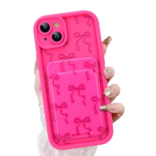 KANGHAR Schutzhülle für iPhone 13, mit Kartenschlitz, niedliches Schleifen-Design mit Kartenhalter, für Damen und Mädchen, schlank, stoßfest, Brieftaschenabdeckung, Hot Pink KANGHAR Schutzhülle für iPhone 13, mit Kartenschlitz, niedliches Schleifen-Design mit Kartenhalter, für Damen und Mädchen, schlank, stoßfest, Brieftaschenabdeckung, Hot Pink von KANGHAR
