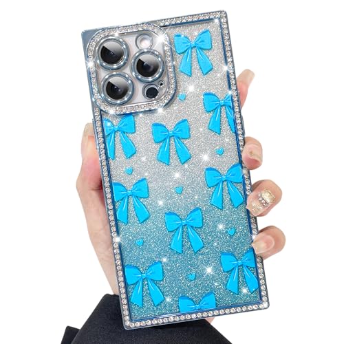 KANGHAR Schutzhülle für iPhone 13 Pro Max, Glitzer, Schleifen, Herzen, Muster, kratzfest, stoßfest, stoßfest, glitzernd, rechteckig, Blau KANGHAR Schutzhülle für iPhone 13 Pro Max, Glitzer, Schleifen, Herzen, Muster, kratzfest, stoßfest, stoßfest, glitzernd, rechteckig, Blau von KANGHAR