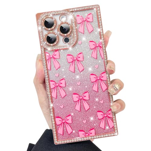 KANGHAR Schutzhülle für iPhone 13 Pro Max, Glitzer, Schleifen, Herzen, Muster, kratzfest, stoßfest, stoßfest, glitzernd, rechteckig, Rosa KANGHAR Schutzhülle für iPhone 13 Pro Max, Glitzer, Schleifen, Herzen, Muster, kratzfest, stoßfest, stoßfest, glitzernd, rechteckig, Rosa von KANGHAR