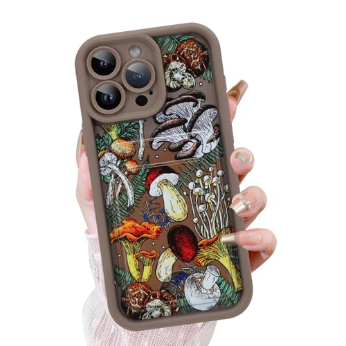 KANGHAR Schutzhülle für iPhone 13 Pro Max mit Kartenschlitz, süßes Pilz-Design mit Kartenhalter für Frauen und Mädchen, schlank, stoßfest, Brieftaschenabdeckung, Braun von KANGHAR