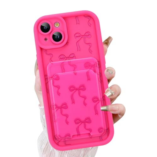 KANGHAR Schutzhülle für iPhone 14, mit Kartenschlitz, niedliches Schleifen-Design mit Kartenhalter, für Damen und Mädchen, schlank, stoßfest, Brieftaschenabdeckung, Hot Pink KANGHAR Schutzhülle für iPhone 14, mit Kartenschlitz, niedliches Schleifen-Design mit Kartenhalter, für Damen und Mädchen, schlank, stoßfest, Brieftaschenabdeckung, Hot Pink von KANGHAR