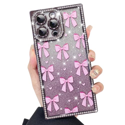 KANGHAR Schutzhülle für iPhone 14 Pro Max, Glitzer-Schleifen, Herzen, Muster, kratzfest, stoßfest, Stoßschutz, rechteckig, Violett KANGHAR Schutzhülle für iPhone 14 Pro Max, Glitzer-Schleifen, Herzen, Muster, kratzfest, stoßfest, Stoßschutz, rechteckig, Violett von KANGHAR