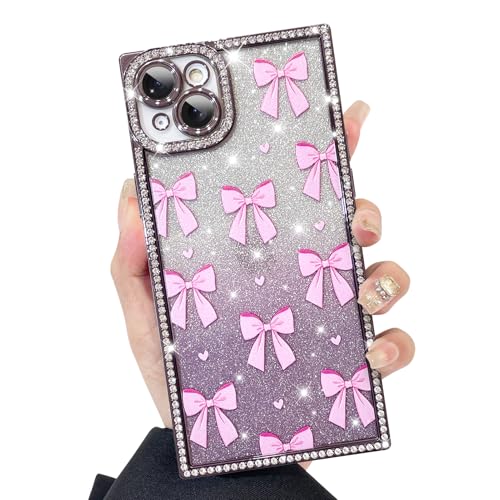 KANGHAR Schutzhülle für iPhone 15 Plus/14 Plus, Glitzer-Schleifen, Herzmuster, kratzfest, stoßfest, stoßfest, glitzernd, rechteckig, Violett KANGHAR Schutzhülle für iPhone 15 Plus/14 Plus, Glitzer-Schleifen, Herzmuster, kratzfest, stoßfest, stoßfest, glitzernd, rechteckig, Violett von KANGHAR