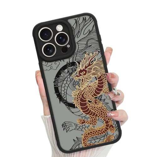 KANGHAR Schutzhülle für iPhone 15 Pro, Drache, matt, ästhetisch, niedliches Muster, magnetisch, [kompatibel mit Magsafe] + Displayschutzfolie, schlank, stoßfest, Ganzkörperschutz für Mädchen und von KANGHAR