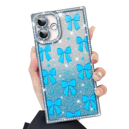 KANGHAR Schutzhülle für iPhone 16 Plus, Glitzer-Schleifen, Herzmuster, kratzfest, stoßfest, stoßfest, stoßfest, glitzernd, rechteckig, Blau KANGHAR Schutzhülle für iPhone 16 Plus, Glitzer-Schleifen, Herzmuster, kratzfest, stoßfest, stoßfest, stoßfest, glitzernd, rechteckig, Blau von KANGHAR