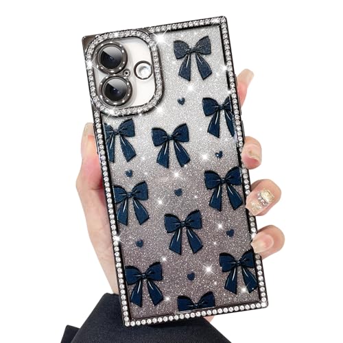KANGHAR Schutzhülle für iPhone 16 Plus, Glitzer-Schleifen, Herzmuster, kratzfest, stoßfest, stoßfest, stoßfest, glitzernd, rechteckig, Schwarz KANGHAR Schutzhülle für iPhone 16 Plus, Glitzer-Schleifen, Herzmuster, kratzfest, stoßfest, stoßfest, stoßfest, glitzernd, rechteckig, Schwarz von KANGHAR