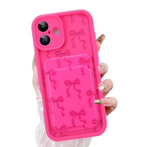 KANGHAR Schutzhülle für iPhone 16 Plus mit Kartenschlitz, niedliches Schleifen-Design mit Kartenhalter für Damen und Mädchen, schlank, stoßfest, Brieftaschenabdeckung, Hot Pink KANGHAR Schutzhülle für iPhone 16 Plus mit Kartenschlitz, niedliches Schleifen-Design mit Kartenhalter für Damen und Mädchen, schlank, stoßfest, Brieftaschenabdeckung, Hot Pink von KANGHAR