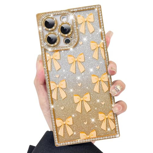 KANGHAR Schutzhülle für iPhone 16 Pro Max, Glitzer-Schleifen, Herzmuster, kratzfest, stoßfest, stoßfest, glitzernd, rechteckig, goldfarben KANGHAR Schutzhülle für iPhone 16 Pro Max, Glitzer-Schleifen, Herzmuster, kratzfest, stoßfest, stoßfest, glitzernd, rechteckig, goldfarben von KANGHAR