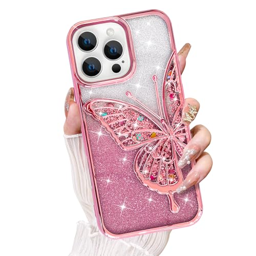 KANGHAR Schutzhülle für iPhone 16 Pro Max, transparent, Glitzer, Treibsand, 3D-Schmetterling, Bling-Hülle für Damen und Mädchen, niedlicher Farbverlauf, glitzernde Beschichtung, weiche Schutzhülle für KANGHAR Schutzhülle für iPhone 16 Pro Max, transparent, Glitzer, Treibsand, 3D-Schmetterling, Bling-Hülle für Damen und Mädchen, niedlicher Farbverlauf, glitzernde Beschichtung, weiche Schutzhülle für von KANGHAR
