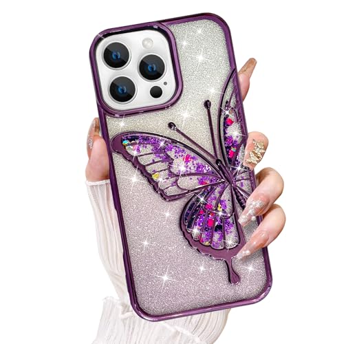 KANGHAR Schutzhülle für iPhone 16 Pro Max, transparent, Glitzer, Treibsand, 3D-Schmetterling, Bling-Hülle für Damen und Mädchen, niedlicher Farbverlauf, glitzernde Beschichtung, weiche Schutzhülle für KANGHAR Schutzhülle für iPhone 16 Pro Max, transparent, Glitzer, Treibsand, 3D-Schmetterling, Bling-Hülle für Damen und Mädchen, niedlicher Farbverlauf, glitzernde Beschichtung, weiche Schutzhülle für von KANGHAR
