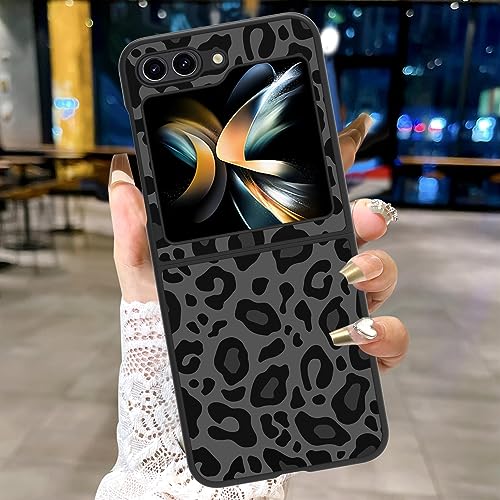 KANGHAR Schutzhülle kompatibel mit Samsung Galaxy Z Flip 5, schwarzes Leoparden-Design, rutschfest und stoßfest, robuste TPU-Schutzhülle für Galaxy Z Flip 5, Leopardenmuster von KANGHAR