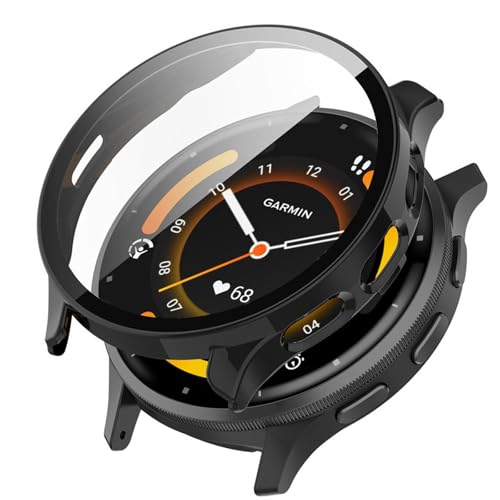 KANOYO Hülle Kompatibel mit Garmin Venu 3S Schutzhülle,Integriertes PC + Glasmaterial,Ultradünne HD Hartglas Glas,Kratzfest,Vollständiger Schutz Case (Schwarz) von KANOYO