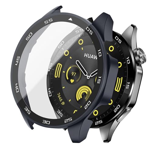 KANOYO Hülle Kompatibel mit Huawei GT4 46mm Schutzhülle,Integriertes PC + Glasmaterial,Ultradünne HD Hartglas Glas,Kratzfest,Vollständiger Schutz Case für GT4 (Blau) von KANOYO