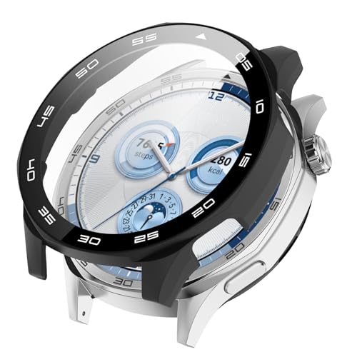 KANOYO Hülle Kompatibel mit Huawei GT5 46mm Schutzhülle,Integriertes PC + Glasmaterial,Ultradünne HD Hartglas Glas,Kratzfest,Vollständiger Schutz Case für GT5 (Schwarz) von KANOYO