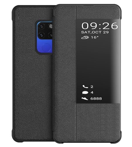 KANSI kompatibel mit Huawei Mate 20 Hülle, Smart View Flip Kunstleder Hülle + Schutzfolie - Schwarz von KANSI