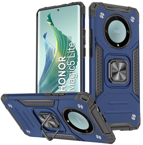 KANSi Hülle für Honor Magic 5 Lite 5G, Silikon TPU Hart PC Handy Hüllen 360 Grad Drehbar Ringhalter Bumper Stoßdämpfung Schutzhülle - Blau von KANSi
