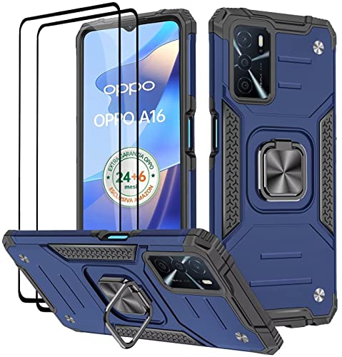 KANSi Hülle für Oppo A16 / Oppo A16S / Oppo A54S, Schutzfolie [2 Stück] Silikon TPU Hart PC Handy Hüllen 360 Grad Drehbar Ringhalter Bumper Stoßdämpfung Schutzhülle - Blau von KANSi