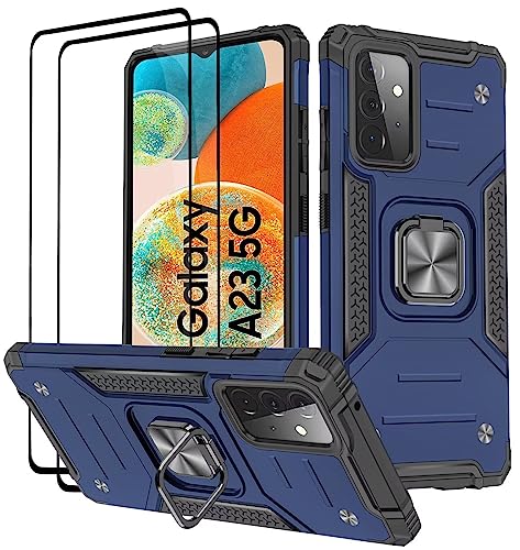 KANSi Hülle für Samsung Galaxy A23 5G / 4G, Schutzfolie [2 Stück] Silikon TPU Hart PC Handy Hüllen 360 Grad Drehbar Ringhalter Bumper Stoßdämpfung Schutzhülle - Blau von KANSi