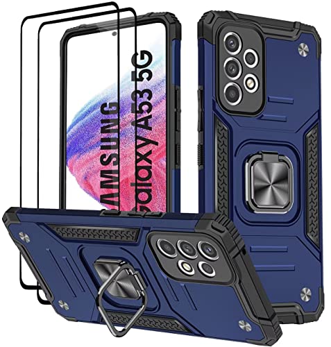 KANSi Hülle für Samsung Galaxy A53 5G, Schutzfolie [2 Stück] Silikon TPU Hart PC Handy Hüllen 360 Grad Drehbar Ringhalter Bumper Stoßdämpfung Schutzhülle - Blau von KANSi